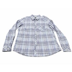 Foxcroft Womens Crinkle Button Down Shirt Purple White Plaid 12 Preppy Career